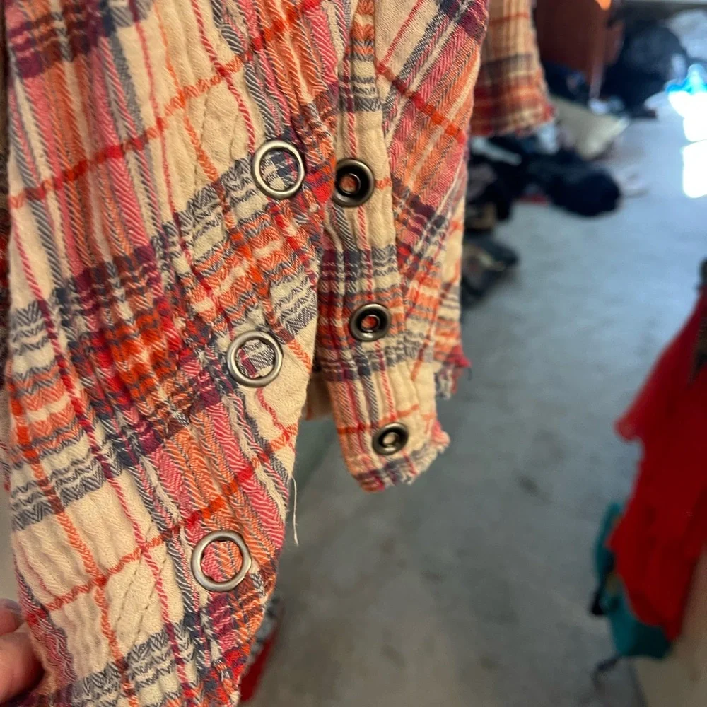 Free People Flannel Red and White Plaid Button-Up Shirt - Picture 6 of 6